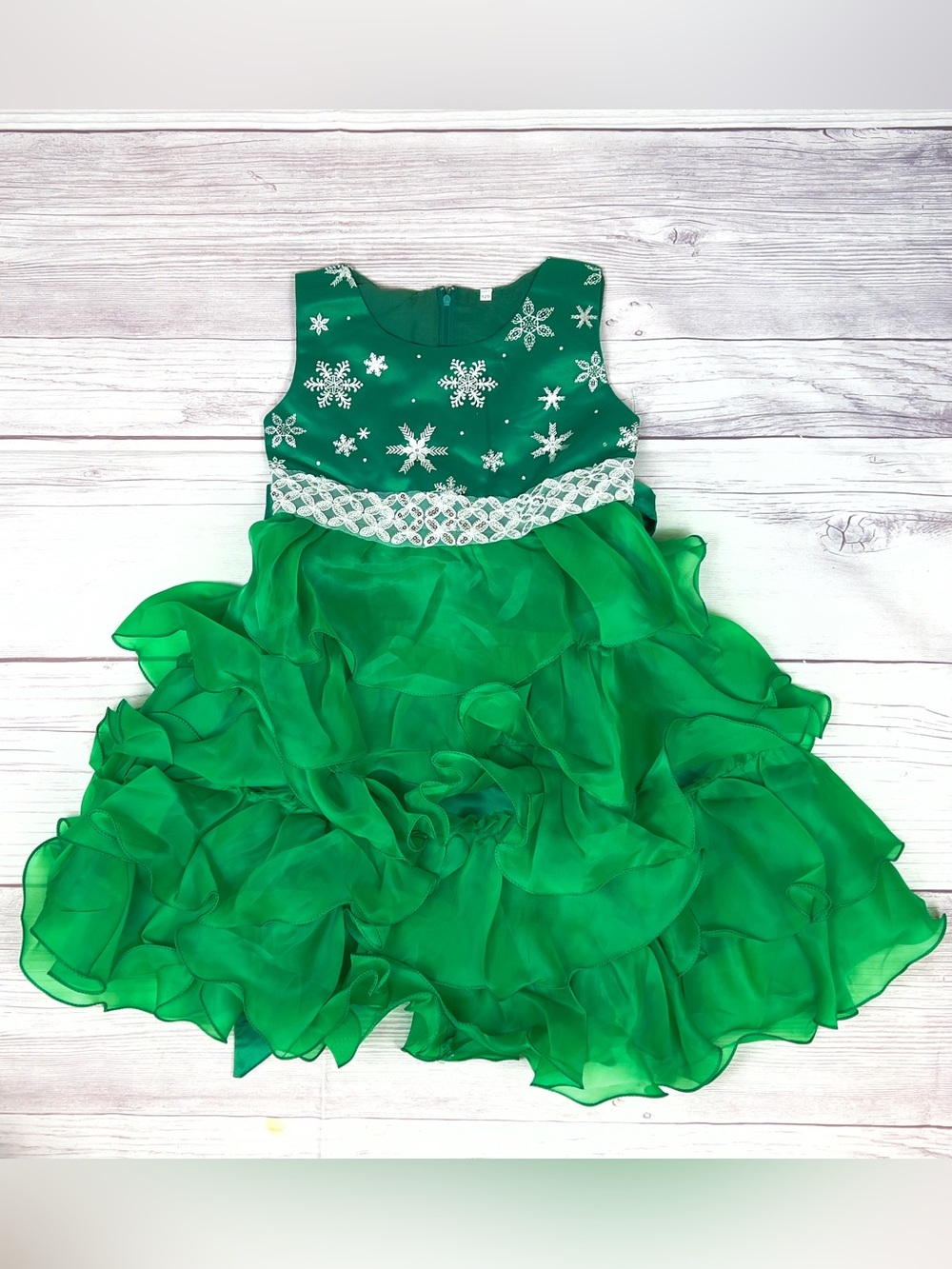 Green Tiered Ruffle Formal Dress Holiday Christmas Party Girls Size 7 8